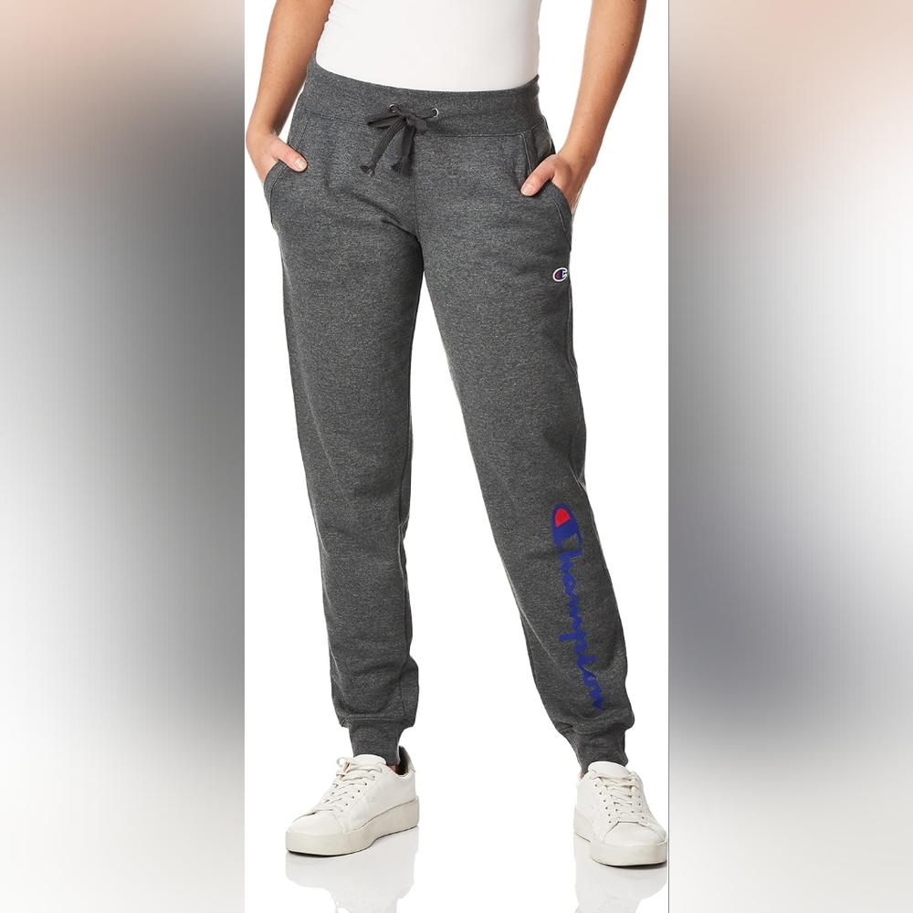 Champion Womens Powerblend Joggers, Script Logo - Grey